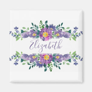 Lila Aquarellblumen personalisiert Magnet