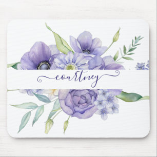 Lila Aquarellblumen personalisiert Mousepad