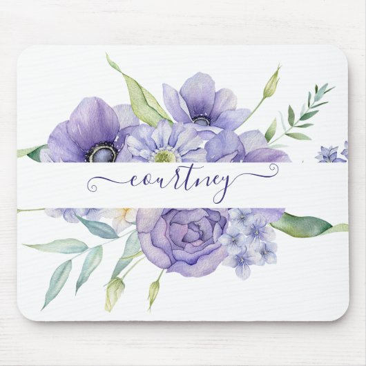 Lila Aquarellblumen personalisiert Mousepad (Vorne)