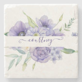 Lila Aquarellblumen personalisiert Steinuntersetzer (Vorderseite)