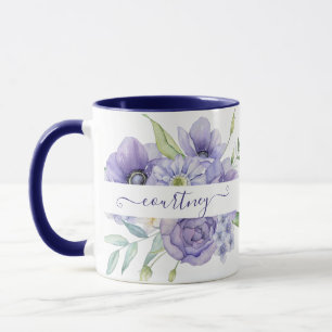 Lila Aquarellblumen personalisiert Tasse