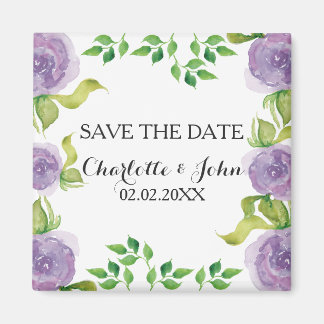 Lila Aquarellblumen Save the Date Magnet