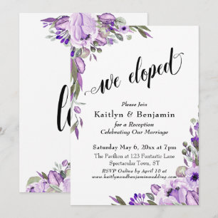 Lila Aquarellblumen Wir sind entflohen Typography Einladung