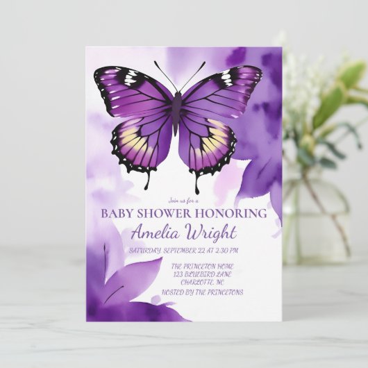 Lila Aquarellblutdrucke Einladung (Stehend Vorderseite)