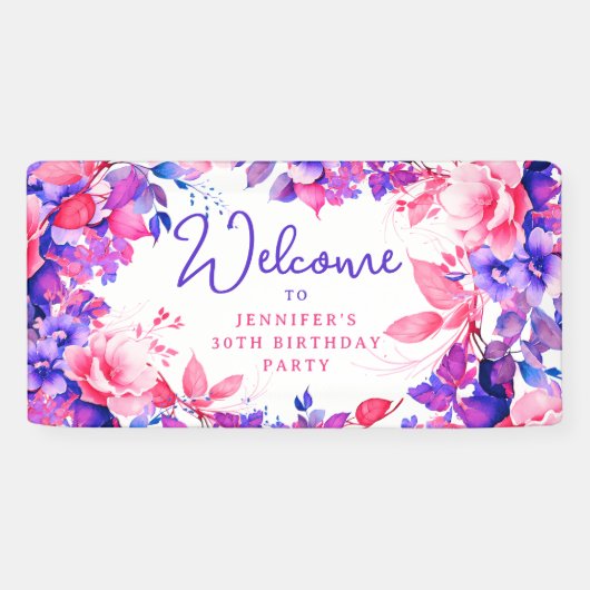 Lila Aquarellblüte 30. Geburtstags-Party Banner (Horizontal)