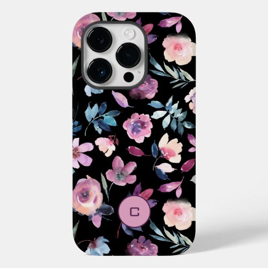 Lila Aquarellblüte mit Monogramm Case-Mate iPhone Hülle (Rückseite)