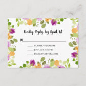 Lila Aquarellblüten Hochzeitsempfang Begleitkarte (Vorderseite)