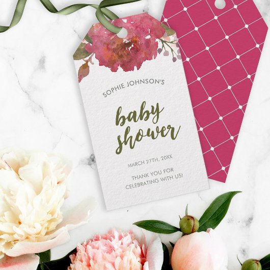 Lila Aquarellblütendusche Kinderdusche Gefallen Ta Geschenkanhänger