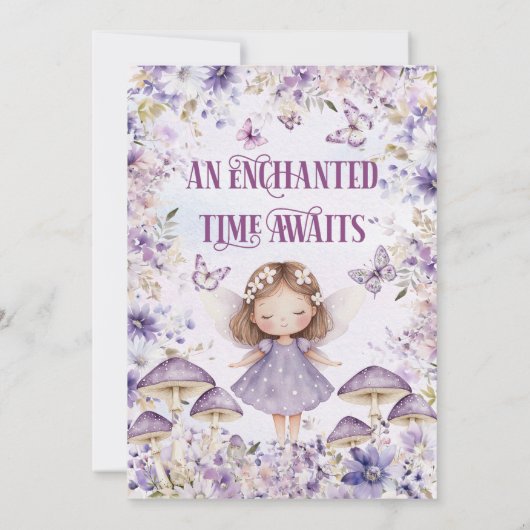 Lila Aquarellblütenmärsche Erster Geburtstag Einladung (Rückseite)