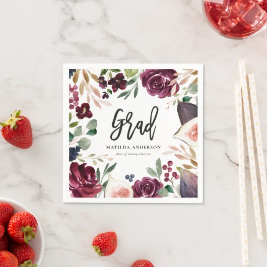 Lila Aquarellblütenpartei + Scriptabschlussfeier Serviette (Beispiel)