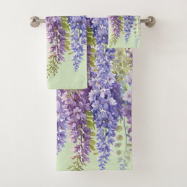 Lila Aquarellblütenwisteria lilac botanisch Badhandtuch Set