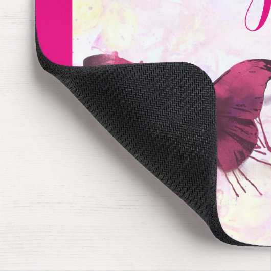 Lila Aquarellbutterfly auf Rosa und Gelb Mousepad (Ecke)