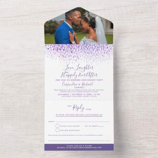 Lila Aquarelldusche All In One Einladung (Innen Boden)