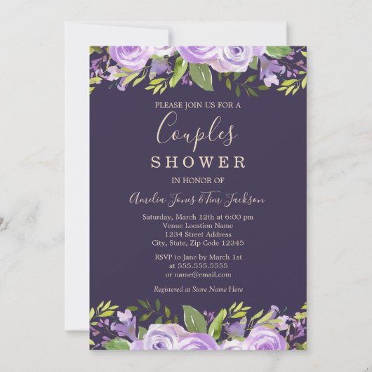 Lila Aquarelldusche Einladung (Vorderseite)