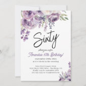 Lila Aquarellfarbe 60. Geburtstag Einladung (Vorderseite)