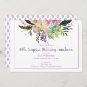 Lila Aquarellfarbe Blume 90. Überraschung Geburtst Einladung (Vorne/Hinten)