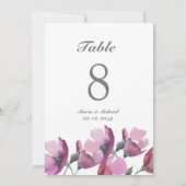 Lila Aquarellfarbe Blumenrosa Tischnummer Hochzeit (Rückseite)