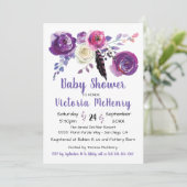 Lila Aquarellfarbe Floral Boho BabyShower Einladung (Stehend Vorderseite)
