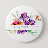 Lila Aquarellfarbe Iris personalisiert Button (Vorderseite)