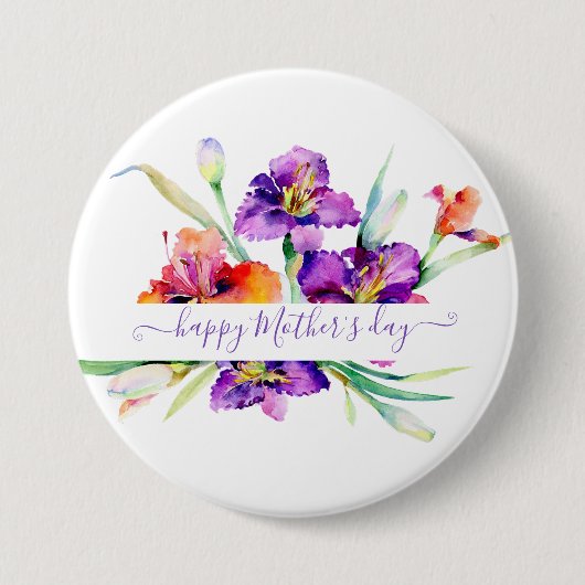 Lila Aquarellfarbe Iris personalisiert Button (Vorderseite)
