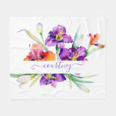 Lila Aquarellfarbe Iris personalisiert Fleecedecke (Vorderseite (Horizontal))