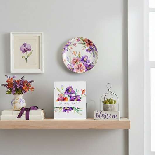 Lila Aquarellfarbe Iris personalisiert Fotoplatte