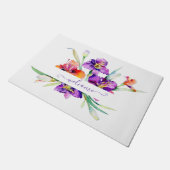 Lila Aquarellfarbe Iris personalisiert Fußmatte (Schrägansicht)