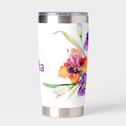 Lila Aquarellfarbe Iris personalisiert Kaffee Tass Thermobecher (Rückseite)