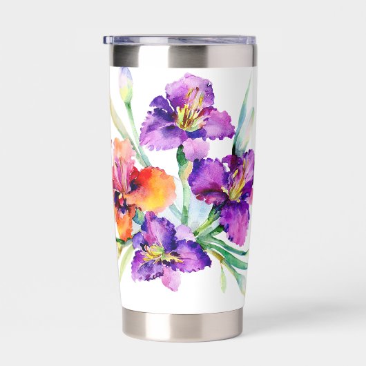 Lila Aquarellfarbe Iris personalisiert Kaffee Tass Thermobecher (Rechts)