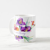 Lila Aquarellfarbe Iris personalisiert Kaffeetasse (Vorderseite Links)