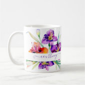 Lila Aquarellfarbe Iris personalisiert Kaffeetasse (Links)