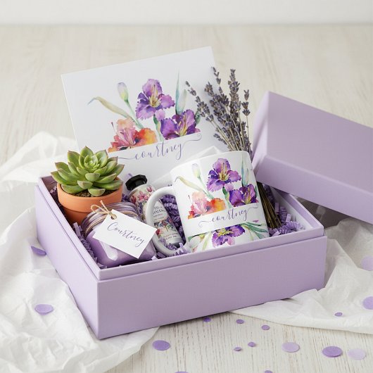 Lila Aquarellfarbe Iris personalisiert Kaffeetasse