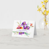 Lila Aquarellfarbe Iris personalisiert Karte (Gelbe Blume)