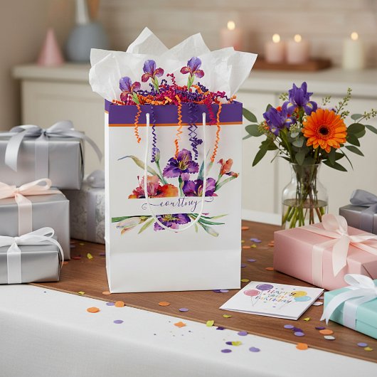 Lila Aquarellfarbe Iris personalisiert Mittlere Geschenktüte