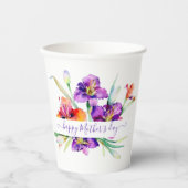 Lila Aquarellfarbe Iris personalisiert Pappbecher (Vorderseite)