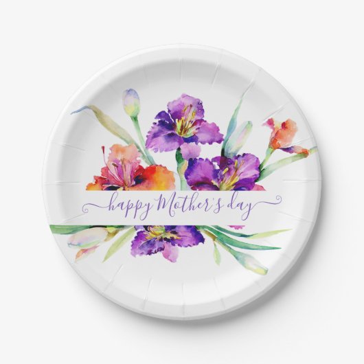 Lila Aquarellfarbe Iris personalisiert Pappteller (Vorderseite)