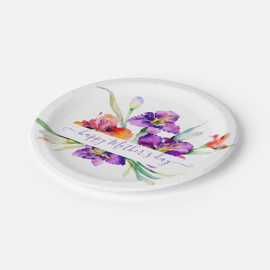 Lila Aquarellfarbe Iris personalisiert Pappteller (Schrägansicht)
