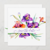 Lila Aquarellfarbe Iris personalisiert Save The Date (Vorne/Hinten)