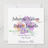 Lila Aquarellfarbe Iris personalisiert Save The Date (Rückseite)