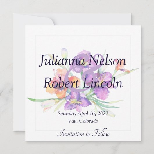 Lila Aquarellfarbe Iris personalisiert Save The Date (Rückseite)