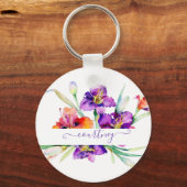 Lila Aquarellfarbe Iris personalisiert Schlüsselanhänger (Vorderseite)