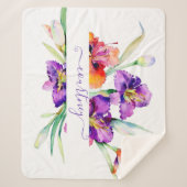 Lila Aquarellfarbe Iris personalisiert Sherpadecke (Vorderseite)