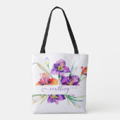 Lila Aquarellfarbe Iris personalisiert Tasche (Rückseite)