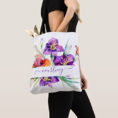 Lila Aquarellfarbe Iris personalisiert Tasche (Von Nahem)