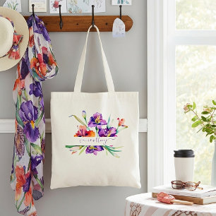 Lila Aquarellfarbe Iris personalisiert Totbeutel Tragetasche