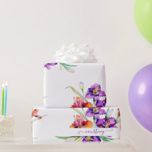 Lila Aquarellfarbe Iris personalisierte Umhüllungs Geschenkpapier