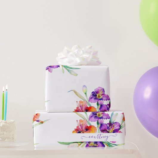 Lila Aquarellfarbe Iris personalisierte Umhüllungs Geschenkpapier (Partygeschenke)