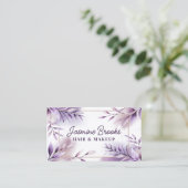 Lila Aquarellfarben Blätter Elegante Visitenkarte (Stehend Vorderseite)