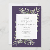 Lila Aquarellfarben Blätter Foto Hochzeit Einladung (Vorderseite)