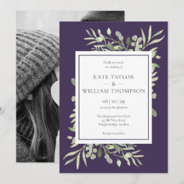 Lila Aquarellfarben Blätter Foto Hochzeit Einladung